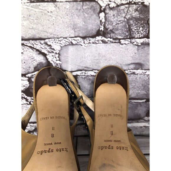 Kate Spade Camel Brown Black Patent Leather  Peep Toe Stiletto Heels Women Sz 8B - Picture 13 of 16